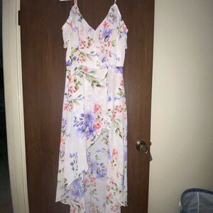 Floral V-Neck Romper With High Low Open Skirt